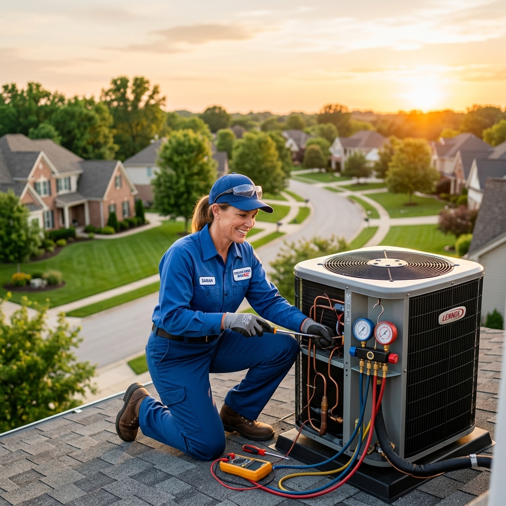 Professional HVAC technician servicing an air conditioning unit